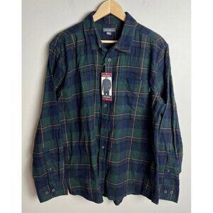 Eddie Bauer Bristol Flannel Shirt Regular Fit Green Blue Plaid Size XL Men’s